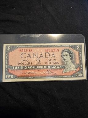 Vintage Two Dollar Note - Pink and Gray